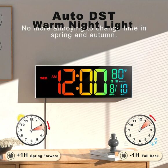 Large Digital LED Wall/Desk Clock with Remote - Colorful Display - Picture 3 of 6
